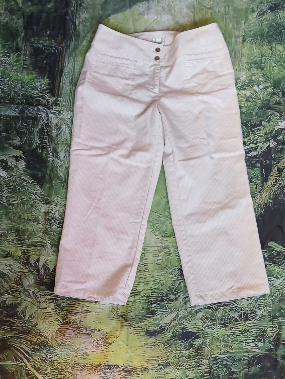 Capri Pant, subtle white and beige color pinstripe
